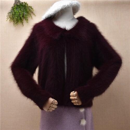 Female women autumn winter clothing hairy mink cashmere knitted slim cardigan sweater angora fur short cropped jacket coat pull