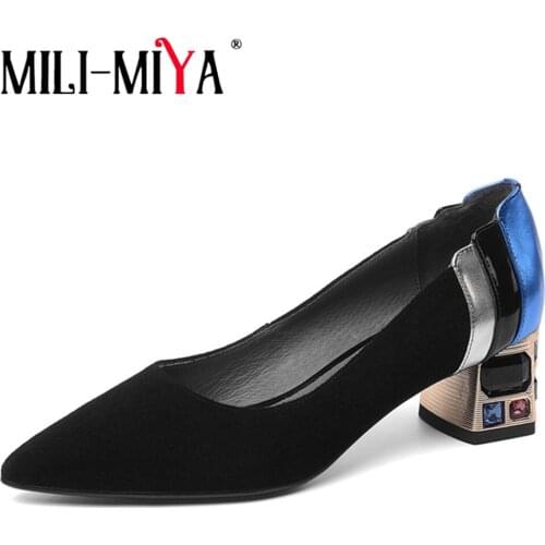 MILI-MIYA Fashion Women Pumps Slip-On Crystal Heels Pointed Toe Mixed Colors Spring/Autumn Office&Career Shoes Big Size 34-42