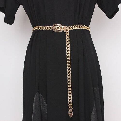 2020 Spring Summer Women Metal Alloy Link Waist Chain Silver Gold Lock Statement Adjustable Pant Dress Shirt Punk Buckle Belt