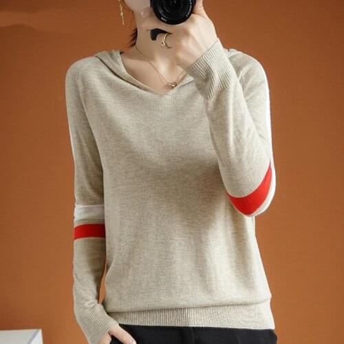Hooded Collar Woman Sweaters Pullover Autumn Blue Oversize Clothing Long Sleeve Women Knitting Cashmere Sweater