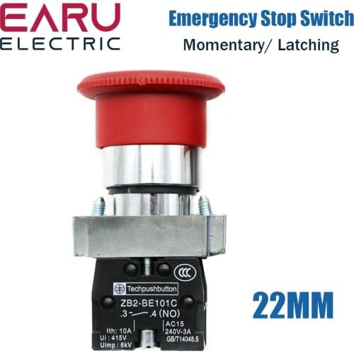 1pcs EARU NC NO momentary latching 22mm Red Mushroom Emergency Stop Push Button Switch 600V 10A NP2-BE101 Equipment Lift Elevat