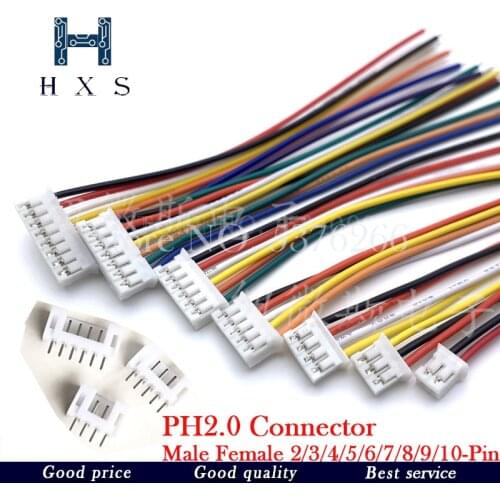 10Sets Mini Micro 2.0 PH Connector Male Female 2/3/4/5/6/7/8/9/10-Pin Plug With Wires Cables Socket 200MM 26AWG PH2.0 New