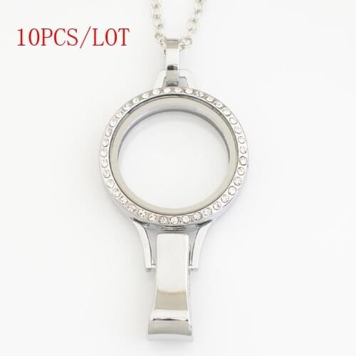 10PCS/LOT,30mm magnetic floating lockets with rhinestones,with free 50-55cm chain FN0036