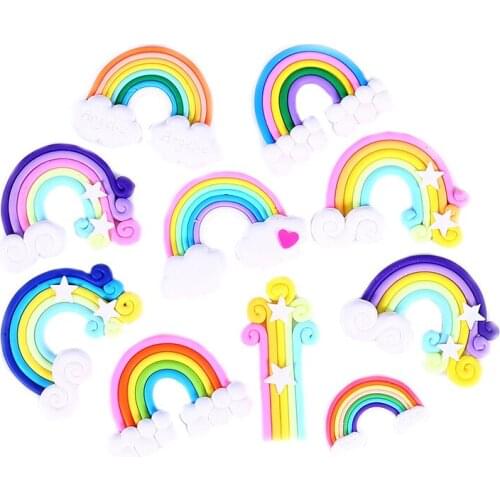 10Pcs 35*50mm Cute Polymer Clay Rainbow Patch DIY Mobile Phone Shell/Hairpin/Earrings Pendant Jewelry Gift Accessories Material