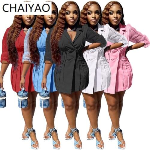 13ALS262 Wholesale Items New Fashion Autumn Womens Suit Dress Solid Color Undefined Gauze Short Sleeve Women Clothing