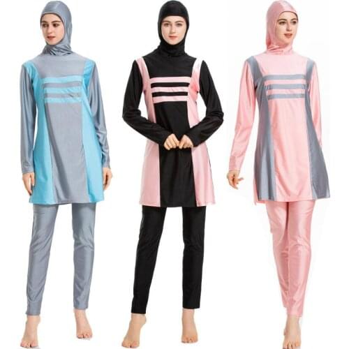 3 PCS Modesty Plus Size Burkini Long Sleeved Muslim Swimwear Maillot De Bain Hijab Bathing Suit Islamic Swimsuit Swimming Women