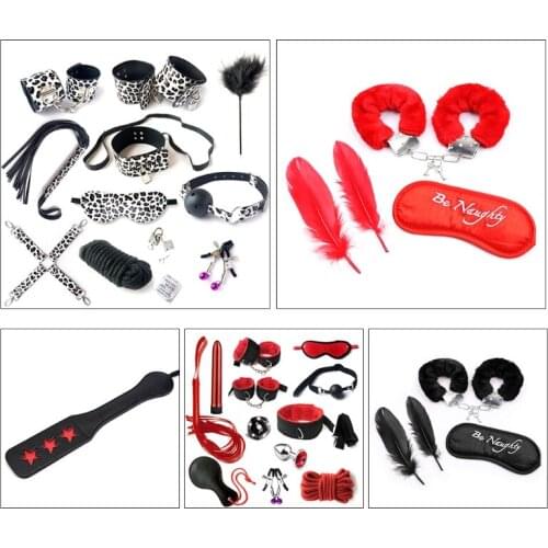 4Pcs/Set Adults Flirting Eye Mask Blindfold Plush Handcuffs Feather Party Role Play Sex Toys Couples Alternative Erotic Toy
