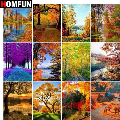 HOMFUN DIY Diamond Painting "Beautiful landscape tree"Full Drill Square Round Diamond Embroidery 5D Cross Stitch Decoration Home