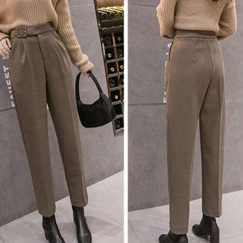 Etrumsu Womens autumn and winter 2020 loose straight high waist slimming all-match harem suit pants