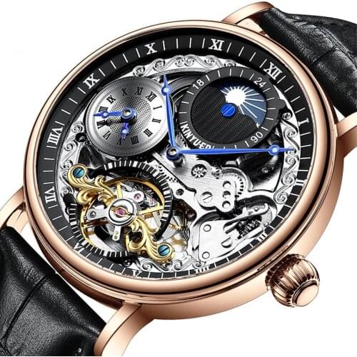 Automatic Mechanical Watch Mens Luxury Fashion Tourbillon Design Waterproof Leather Watch New Relogio Masculino