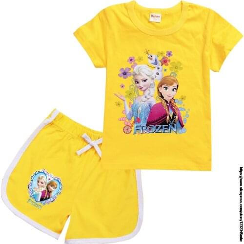 Disney Frozen Elsa Kids Suits Clothing Set T Shirts+Pant for Toddler Clothes Girl Boys Anna Short Sportswear Clothes Short Suit