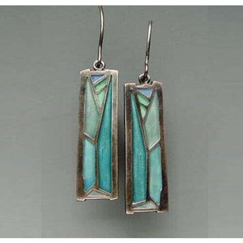 Retro Green Color Long Dangle Earrings for Women Vintage Silver Color Wedding Party Drop Earrings Indian Jewelry Brinco O3D360