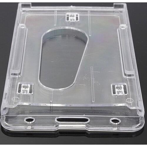 FGGS-1x Vertical Hard Plastic Badge Holder Double Card ID Multi Transparent 10x6cm