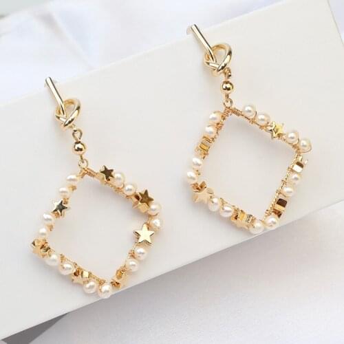 Hot selling New real gold plating star 925 silver pin sweet water natural white real pearl earring handmade high quality jewelry