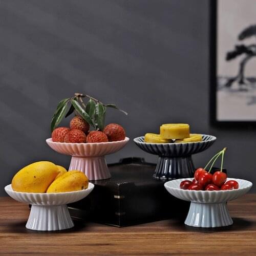 Chinese Ceramic Goblet Retro Afternoon Tea Cake Tray Dim Sum Plate Snack Fruit Plate Creative Fruit Nut Fruit Tray Serving Tray