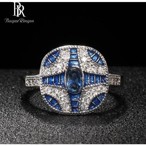 Bague Ringen Trendy Silver 925 Jewelry Gemstones Rings for Women Geometry Sapphire Zircon Blue Engagement Party Ring Female Gift