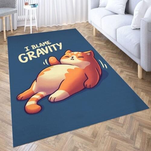 Lazy Cat I Blame Gravity Carpet for Living Room 3D Anime Cartoon Rug Gamer Teen Room Bedside Lounge Rug Kids Children Floor Mats