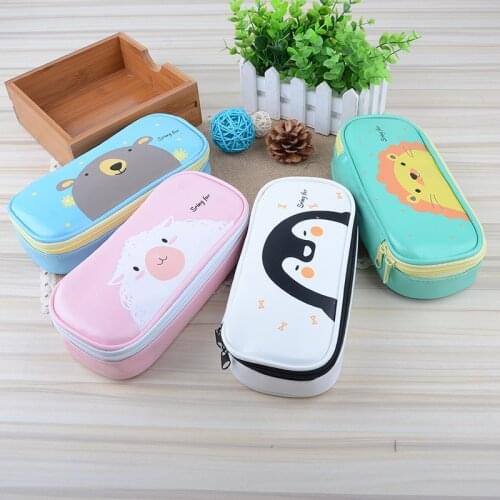 Cute Cartoon Pencil Case Penguin Pen Bag Kawaii Stationery Pencil Holder PU Leather Pencil Bag School Supplies Gift Box Pen Case