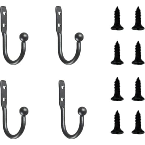 12pcs Mini Hook Single Small Size Wall Hooks Decorative Door Hanger Metal Alloy Wall Hangers Black Hooks(4 hooks and 8 screws)