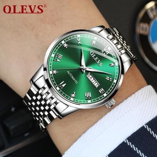 OLEVS Mens Classic Automatic Mechanical Watch Waterproof Business Stainless Steel Strap Watch Skeleton Mechanical Watch