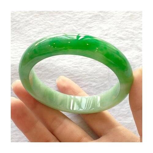 Natural Burmese Jade A Grade 54mm-64mm Light Green Two-color Bracelet Elegant Princess Bracelet Send Mom to Girlfriend