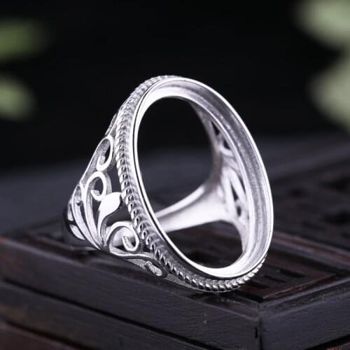 925 Sterling Silver Engagement Wedding Ring 15x22mm Oval Cabochon Semi Mount Vintage Ring Fine Jewelry Wholesale Open/Adjustable