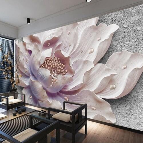 Custom Mural Wallpaper 3D Stereo Peony Canvas Painting Flowers Living Room Bedroom Wall Decor Self-adhesive Removable Sticker