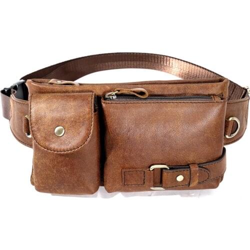 Luxury Men Casual Waist Pack Bag Genuine Leather Crossbody Bags Cowhide Fanny Packs Male Belt Bag Pouch For Money Phone