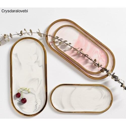 Nordic Marble Texture Tray Ceramic Oval plate Western Dish Dessert Dish Jewelry Storage Tray