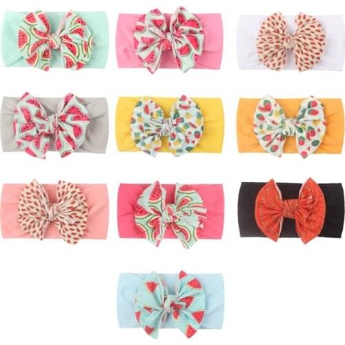 Cute Cartoon Fruits Pattern Bows Infant Elastic Wide Headband Fashion Print Bowknot Nylon Hairband Kid Accessories Birthday Gift