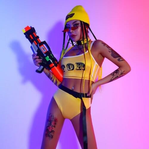 Pole Dance Clothing Women Yellow Showgirl Outfit DJ DS Clubwear Gogo Dancer Costumes Jazz Dancewear Nightclub Costume DL7871