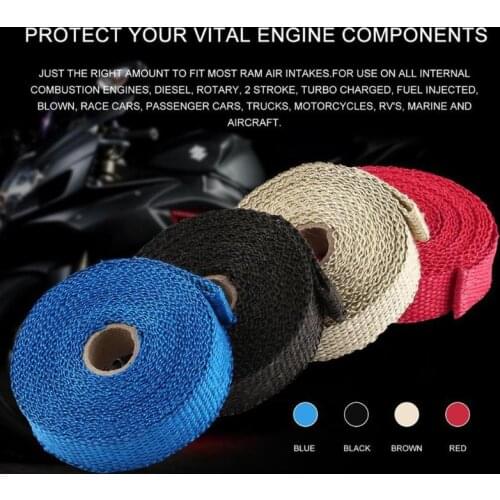 VODOOL 5m Thermal Exhaust Tape Motorcycle Exhaust Pipe Tube Wrap Header Heat Resistant Cloth With Steel Ties For Car Motorbike