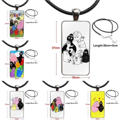 Jewelry With Steel Plated Glass Cabochon Choker Long Pendant Rectangle Necklace For Girls Statement Maxi Barbapapa