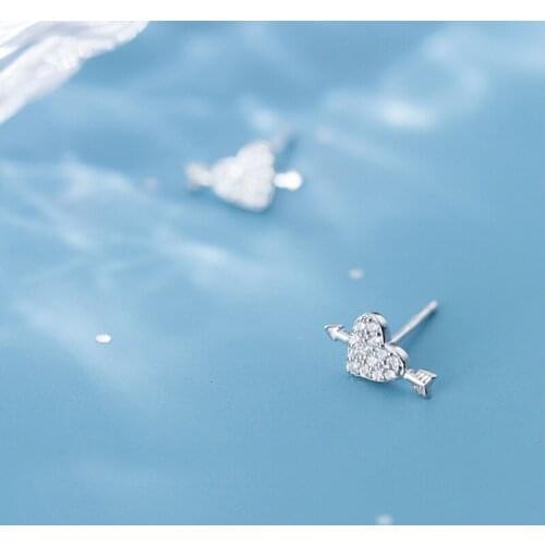 MloveAcc 100% Authentic 925 Sterling Silver Fall in Love Heart Small Stud Earrings for Women Valentine Day Jewelry Brincos
