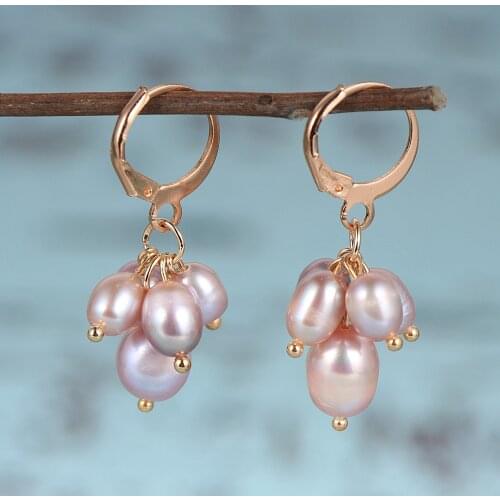 Women Natural Freshwater Pearls Dangling Earrings White Pink Purple Oval Baroque Pearl Gold Color French Earring Hook Jewelry