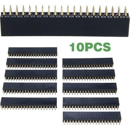 10pcs Female Pin Headers Strip Double Row Pin Header 2.54mm Pitch 2 x 20 Pin Straight Header Socket Pin Connector Strip