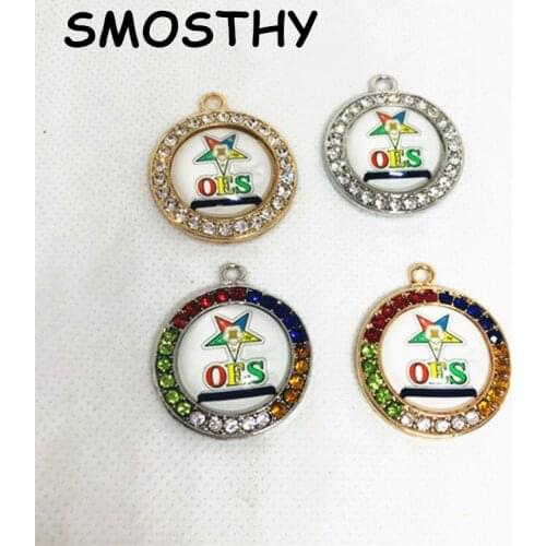 28mm Order of the Eastern Star Colorful Crystal Circular Charm OPC237 OES Crest Handmade Jewelry Accessory 10pcs/lot