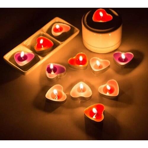 50Pcs Love Heart Shaped Tea Light Candles Smokeless Candles Romantic Decorative