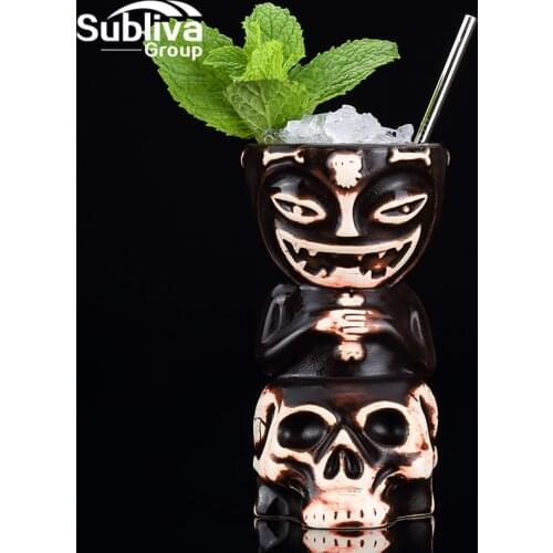 550ml Skull Doll Tiki Mug Cocktail Cup Beer Wine Mug Ceramic Tiki Mugs Art Crafts Creative Hawaii Mugs Easter Islander Bar Tool
