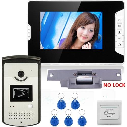 7 Inch RFID Video Door Phone Doorbell Intercom Kit 1-camera 1-monitor Night Vision with Electric Strike Lock (NO)