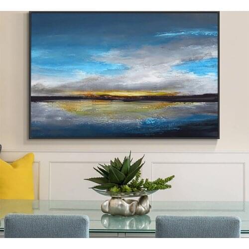 Abstract Landscape Painting 100% Hand Painted Oil Painting On Canvas Modern Decorative Blue Wall Art For Living Room Home Decor
