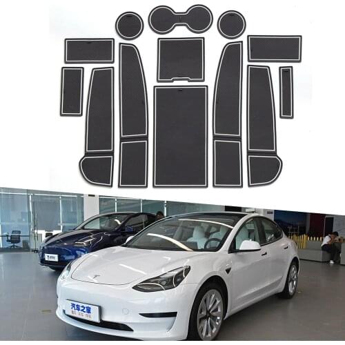 Car Cup Mat Door Gate Slot Pad Storage Box Mat Carpet Cover Accessories for Tesla Model 3 Model3 2021 Cushion Coaster Groove Pad