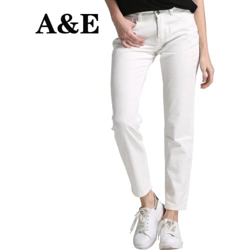 Alice & Elmer White Boyfriend Jeans For Women Jeans Pants Women Mid-Waist Denim Jeans Female Pants