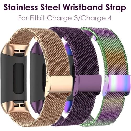Bracelet for Fitbit Charge 3 SE Bands & Charge 4 Watch Strap Stainless Steel Metal Watchband Wristband for Women Men Large Small