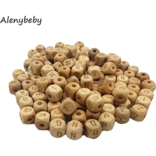 100pcs Square Wood Alphabet Beads Teether 10mm Natural Beech Wooden Letter Beads for Jewelry Making DIY Wooden Teething Beads