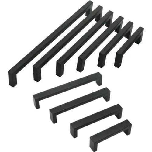 Black Cabinet Handle Square Furniture Hardware Stainless Steel Kitchen Door Knobs Cupboard Wardrobe Drawer Pulls