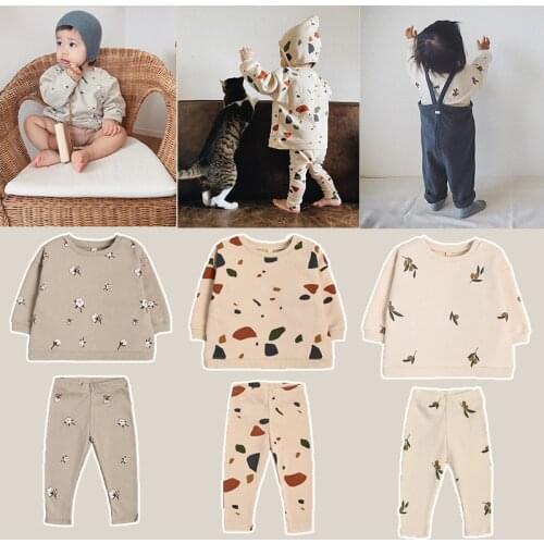 Kids Floral Pattern Sweatshirts Pants Fashion Winter Boys Clothes Sets Baby Girls Organiczoo Brand Design Toddler Girl Outfits