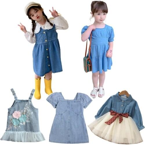 Girl Dress Denim Dress Childrens Princess Summer Denim Dress Girl Summer Lace Denim Skirt Princess Casual Dress Free Shipping