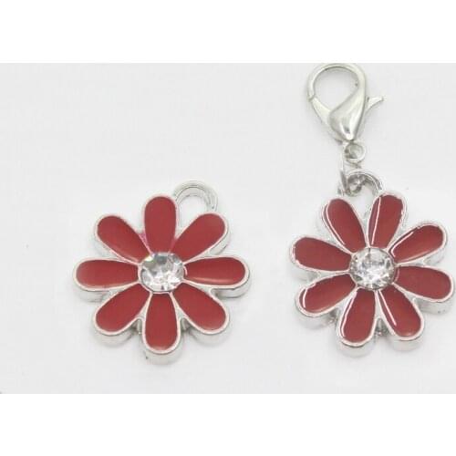 Hot Selling 20pcs/lot Dark Red Daisy Flower Dangle Charms Lobster Clasp DIY Bracelet Necklace Pendants Jewelry Hanging Charms