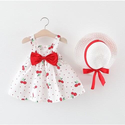 Keelorn Baby Dress 2021 New Summer Girl Costtumes Polka Dot Cherry Print Princess Vestidos Sweet Suspender Infant Clothes 6-24M
